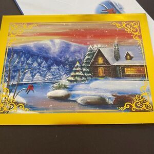 Christmas Night at the Cottage Family Holiday Greeting Card‎ with Envelope